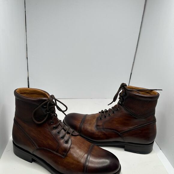 ?MAGNINNI 22490 COGNAC PEBBLEDGRAIN CALF SKIN DERBY LEATHER CAP TOE BOOT 11 1/2 main image 14